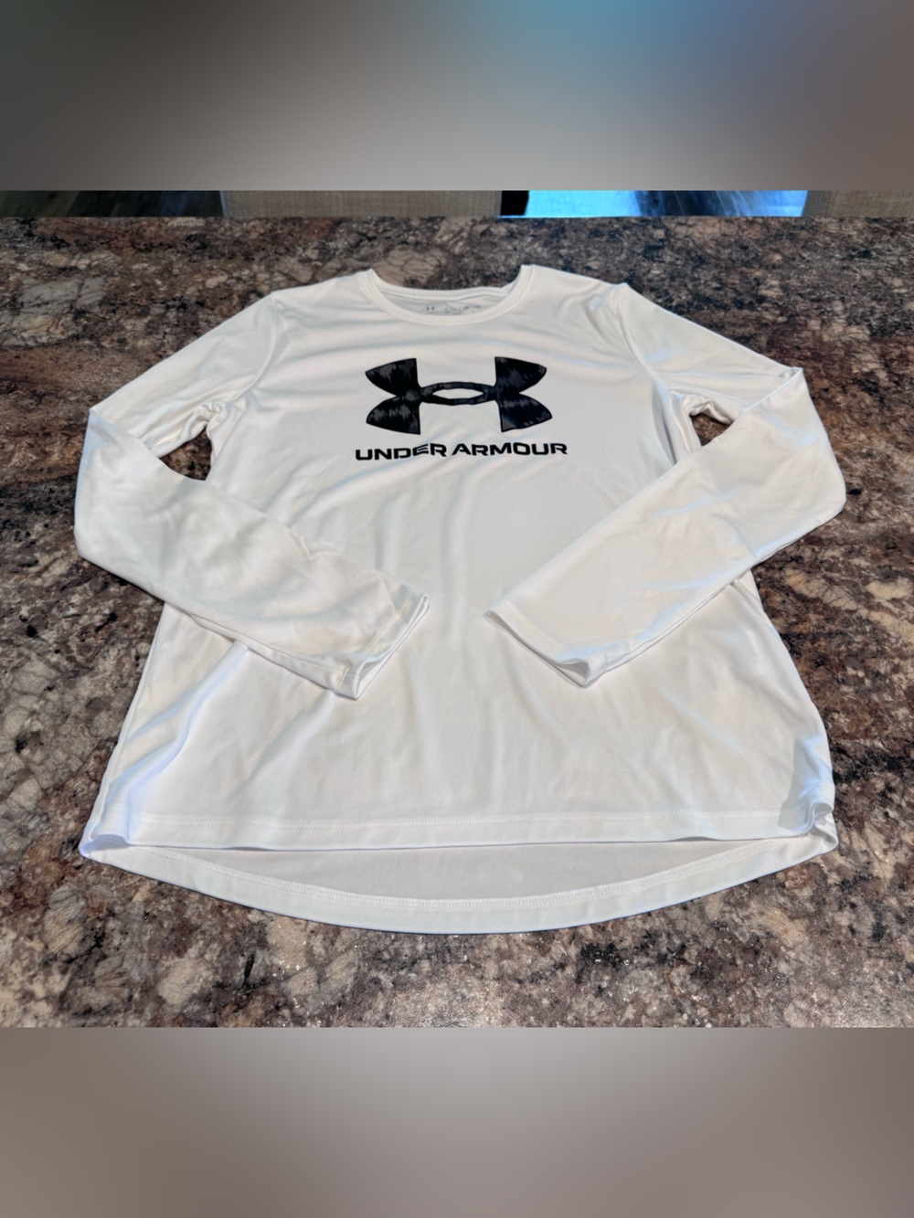 Under Armour Girl’s White Long-Sleeve Logo Performance Tee with Black Logo